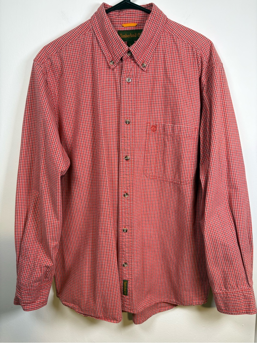 Timberland Red and White Micro-Check Button-Down Shirt